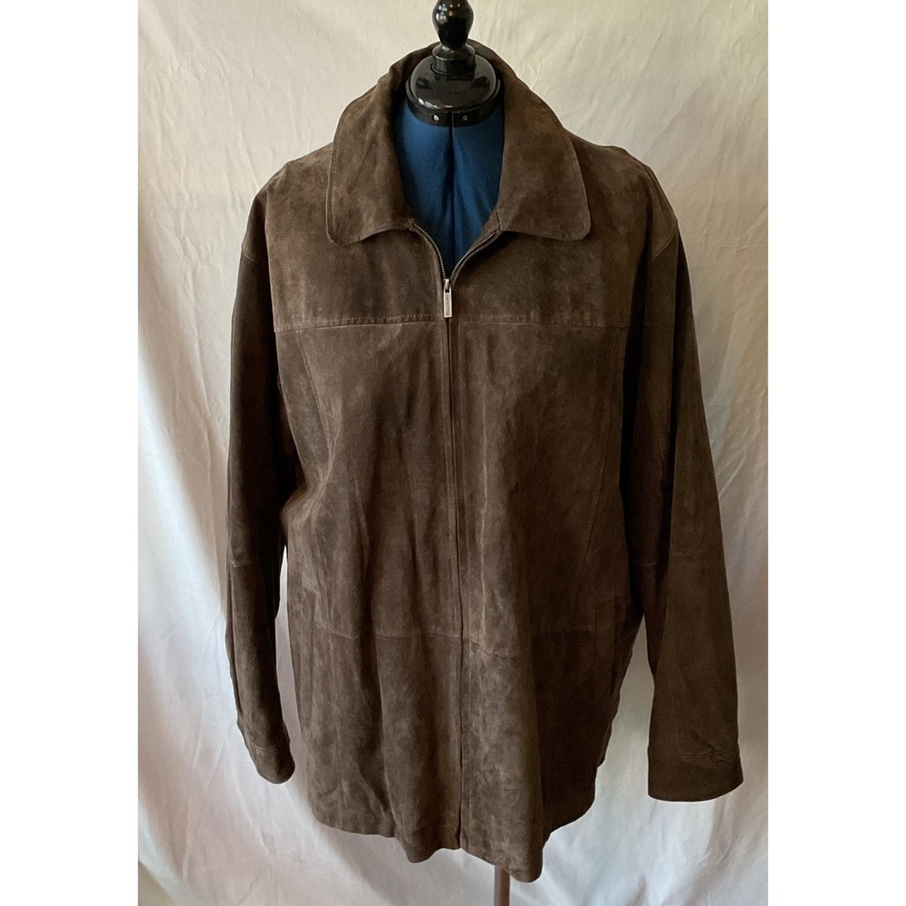 Boston Harbour Mens 2X Brown Suede Genuine Leather Full Zip Jacket Coat 2XL